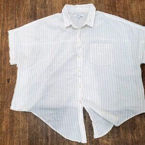 Madewell Womens Blouse White-Beige Stripes button down Size XL